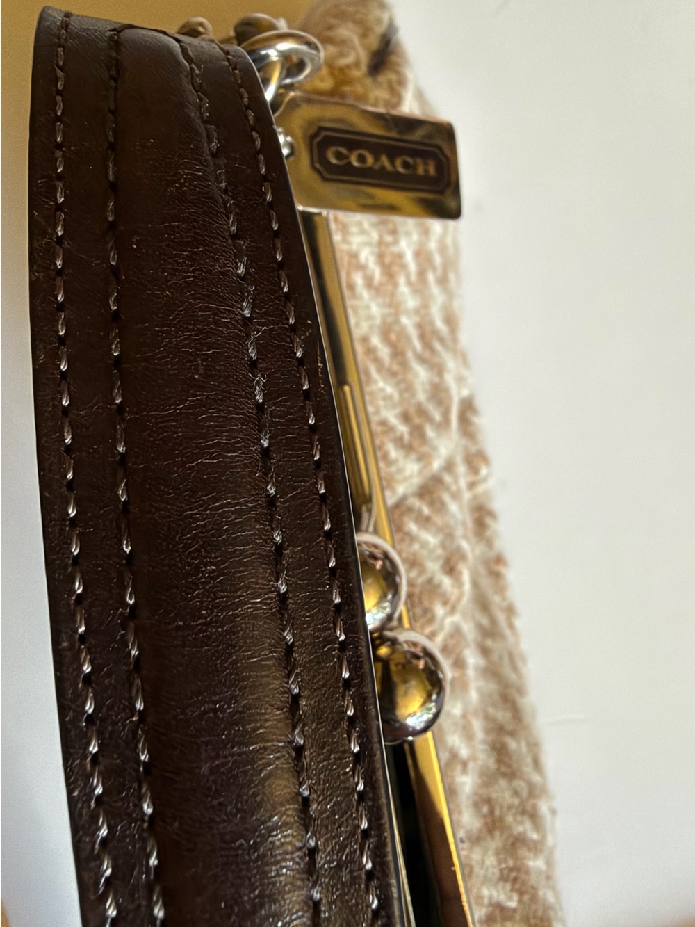 Coach Brown Suede & Houndstooth Shoulder Bag with Silver Hardware - Picture 11 of 11